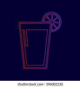 Glass of juice icons. Vector. Line icon with gradient from red to violet colors on dark blue background.