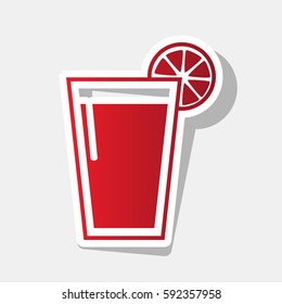 Glass of juice icons. Vector. New year reddish icon with outside stroke and gray shadow on light gray background.