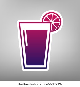 Glass of juice icons. Vector. Purple gradient icon on white paper at gray background.