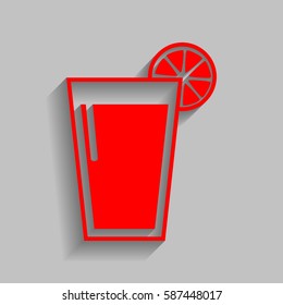 Glass of juice icons. Vector. Red icon with soft shadow on gray background.