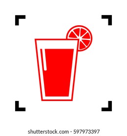 Glass of juice icons. Vector. Red icon inside black focus corners on white background. Isolated.