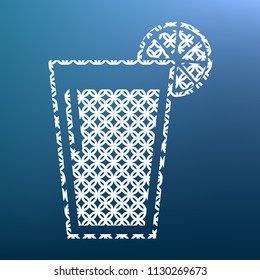 Glass of juice icons. Vector. White textured icon at lapis lazuli gradient background.