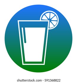 Glass of juice icons. Vector. White icon in bluish circle on white background. Isolated.