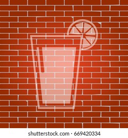 Glass of juice icons. Vector. Whitish icon on brick wall as background.