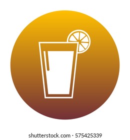 Glass of juice icons. White icon in circle with golden gradient as background. Isolated.