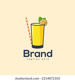 A Glass Of Juice Illustration Mimosa Drink Logo With A Slice Of Lemon And A Slice Of taste Lemon. Vector Clip Art Juice Design With Premium Modern Logo Template.