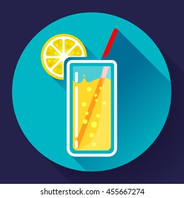 glass of juice with lemon icon flat 2.0 design style long shadow.