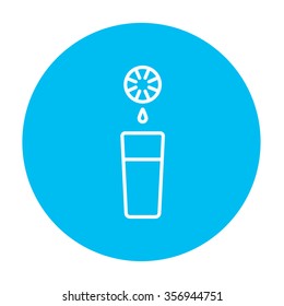 Glass of juice line icon for web, mobile and infographics. Vector white icon on the light blue circle isolated on white background.