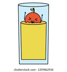 glass with juice orange fresh fruit kawaii character
