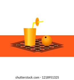 Glass of juice and orange on a napkin vector design