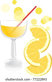Glass with juice and pieces of orange. Vector