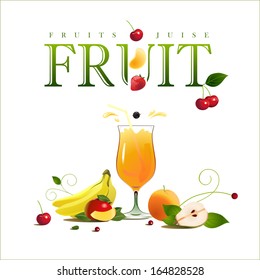 Glass of juice. Ripe fruit. Vector