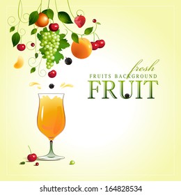 Glass of juice. Ripe fruit. Vector