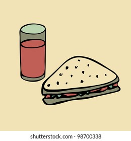 Glass of juice and sandwich
