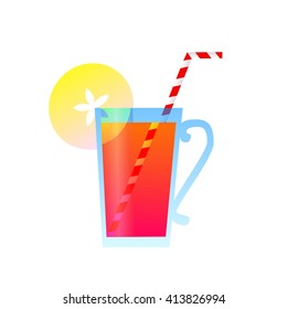 A glass of juice and a slice of apple. Vector icon.