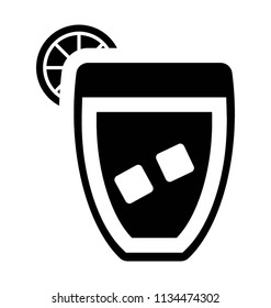 
A glass with juice and slice of garnishing, icon for rain drink 
