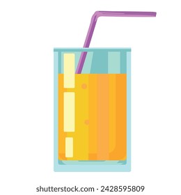 A glass of juice with a straw. Flat design.Vector illustration. 