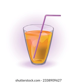 A glass of juice with a straw. Vector illustration. 