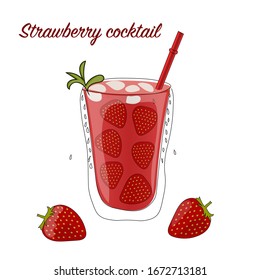glass of juice with strawberry. Vector illustration.