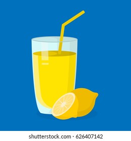 Glass of juice. Summer colorful design. Good for menu design. Vector illustration. Flat icon