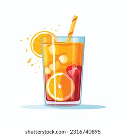 glass of juice vector flat color white background