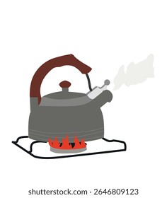 glass kettle with boiling water and steam on gas stove top 