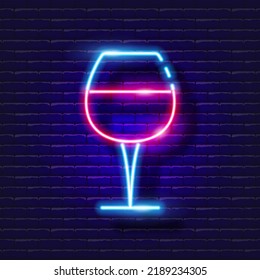 Glass for kiddush neon sign. Vector illustration for sabbath design. Jewish culture concept.