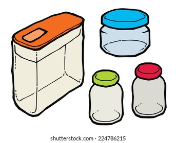 Glass kitchen box vector illustration. Set of kitchen items