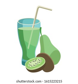 glass with kiwi and apple fruits over white background, vector illustration