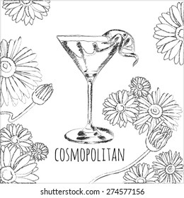 glass koktelya Cosmopolitan for menu bars, restaurants with daisies