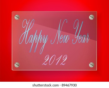 Glass label with text Happy new year