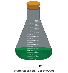 Glass laboratory chemical measuring flasks. with colorful liquids in realistic vector illustration. Lab glassware with chemicals. Scientific or medical equipment. Erlenmeyer flask.