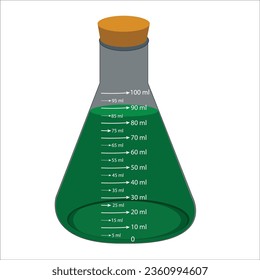 Glass laboratory chemical measuring flasks. with colorful liquids in realistic vector illustration. Lab glassware with chemicals. Scientific or medical equipment. Erlenmeyer flask.