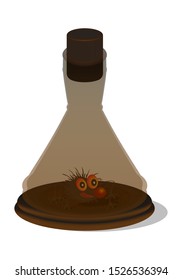 glass laboratory container for storing experimental samples with a spider inside. Vector illustration. Isolate on a white background.