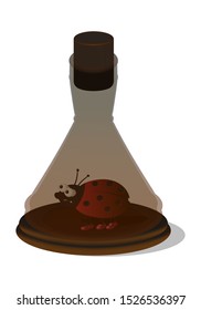 glass laboratory container for storing experimental samples with a ladybug. Vector illustration. Isolate on a white background.