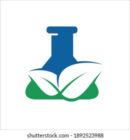 glass labs and leaf flat design logo for agriculture laboratory.