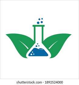 glass labs and leaf flat design logo for agriculture laboratory.