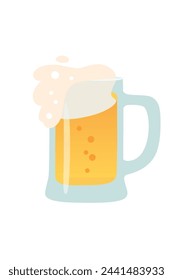 Glass of lager beer with foam vector illustration. Cartoon cold summer gold men drink isolated on white background. Celebration with toasts and cheers. Party, football time. Friends in pub, bar.