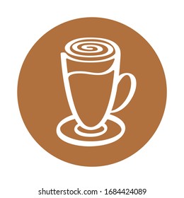 Glass of latte coffee, tea, milkshake icon. Vector illustration with stylized glass for logotype. Design template for sticker, badge