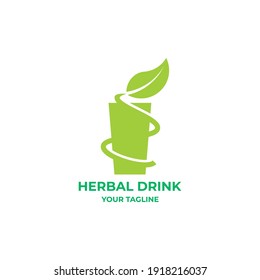 Logo de ilustración de vidrio y hoja con petiol circular