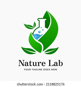 Glass and leaf laboratory logo. suitable for science symbol design, lab, bio organic, physics, chemistry