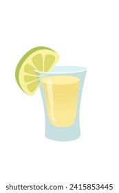 Glass of lemon alcohol cocktail with lime vector illustration. Cartoon summer fresh exotic drink isolated on white background. Juice, lemonade. Celebration with toasts and cheering. Party time.