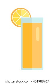 Glass with lemon beverage vector in flat style design. Sweet summer drinks concept. Illustration for app icons, label, prints, logo, menu design, infographics. Isolated on white background.