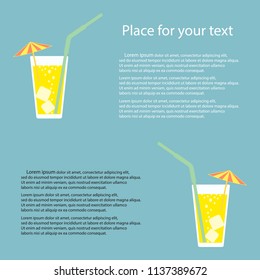  A glass of lemon cocktail with a straw. Vector illustration on isolated background with space for your text.