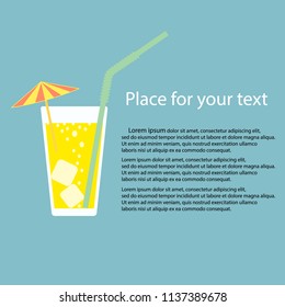  A glass of lemon cocktail with a straw. Vector illustration on isolated background with space for your text.