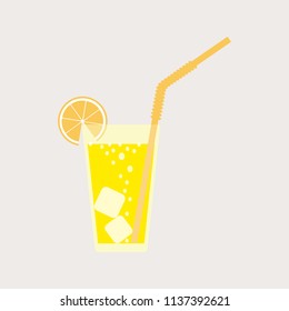 A glass of lemon cocktail with a straw. Vector illustration isolated on light background.