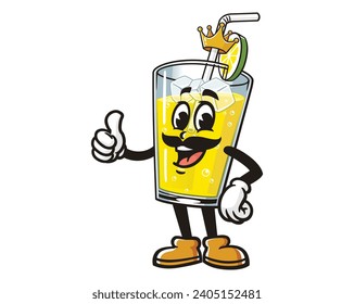 Glass of Lemon drink lemonade King  cartoon mascot illustration character vector clip art