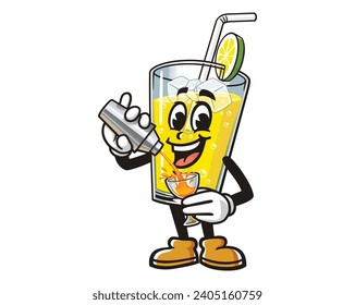Glass of Lemon drink lemonade is making a cocktail cartoon mascot illustration character vector clip art