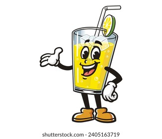 Glass of Lemon drink lemonade standing cartoon mascot illustration character vector clip art