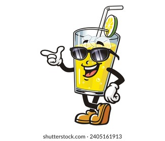 Glass of Lemon drink lemonade with sunglasses cartoon mascot illustration character vector clip art